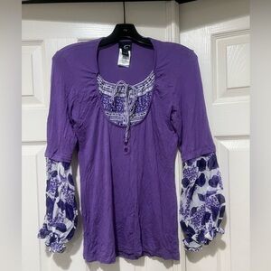 Just Cavalli‎ Purple Stretch jersey Floral Long sleeves Top Size 44/small